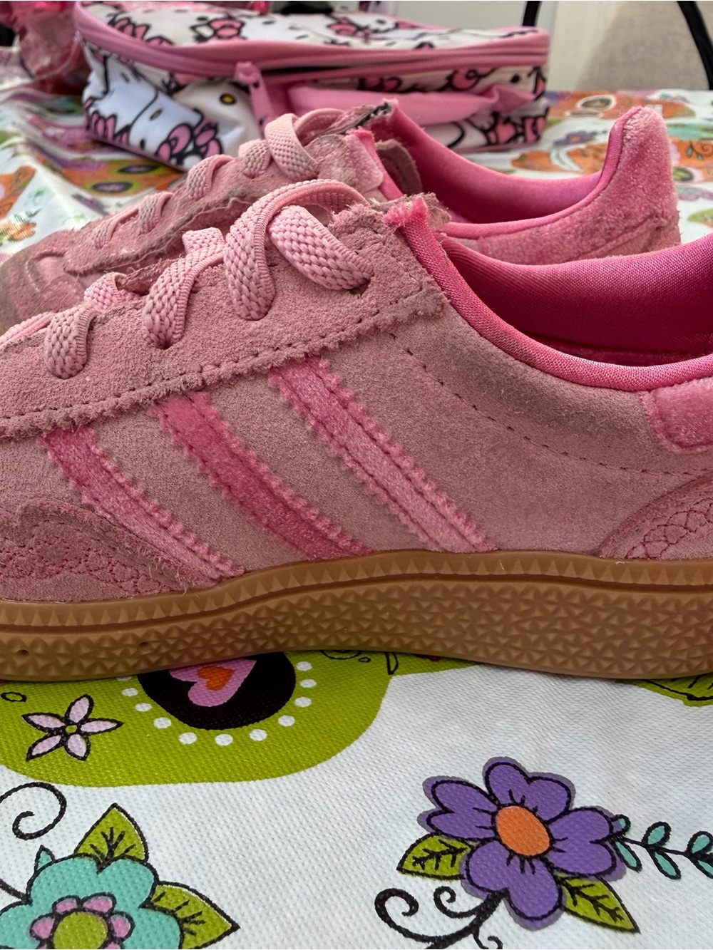 adidas Kids Pink Suede Sneakers with Gum Sole